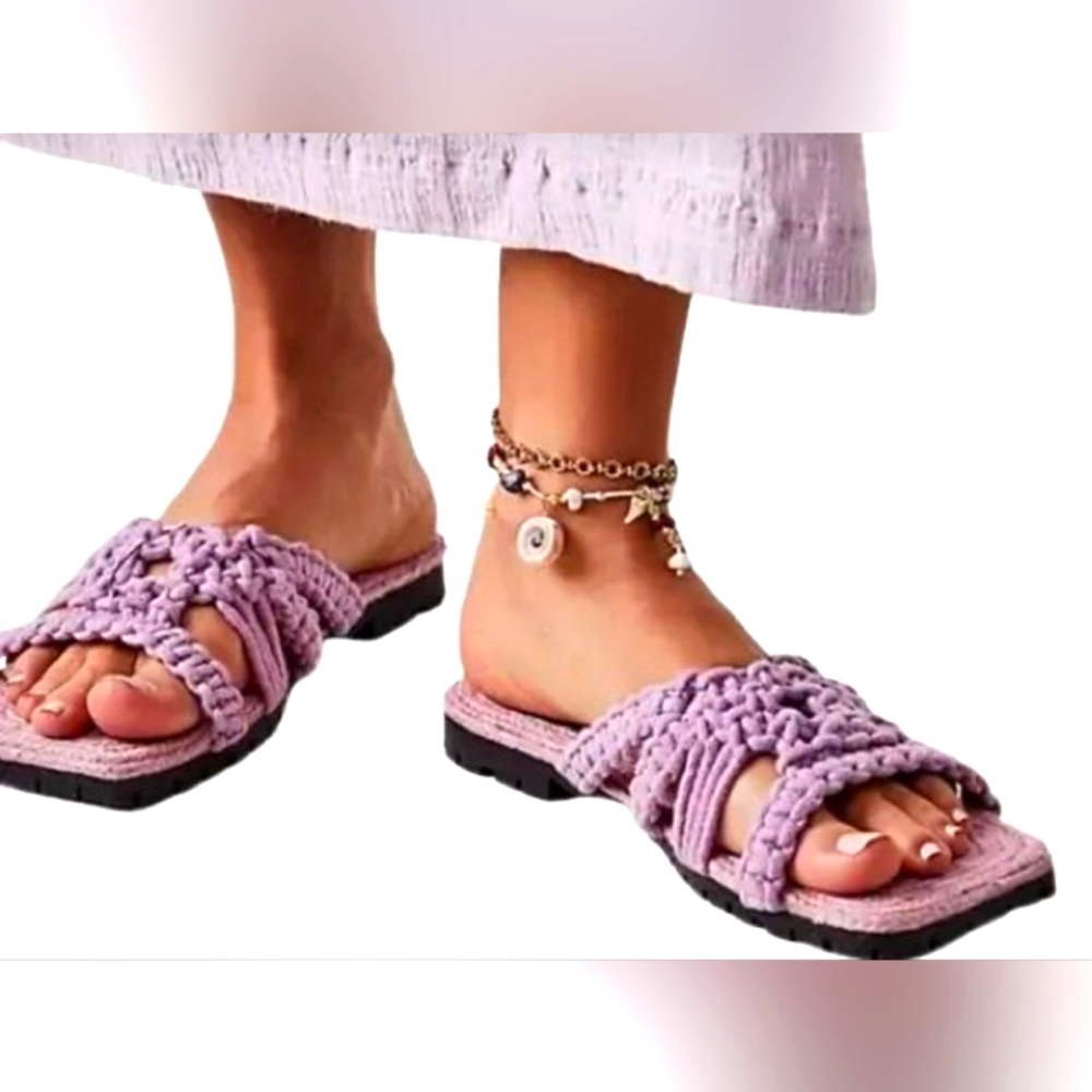 Free People Sandri Macrame Sandals Lavander New in Box size 38 (7.5 -8 US) - Picture 3 of 13